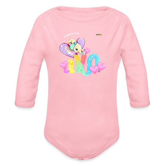 Cute Trunks of love little Elephant Graphic Baby Organic long Sleeve Baby Bodysuit-mybrightsideclothing.com - light pink