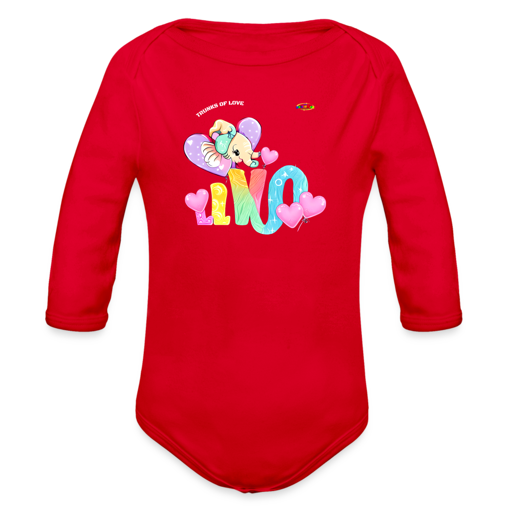 Cute Trunks of love little Elephant Graphic Baby Organic long Sleeve Baby Bodysuit-mybrightsideclothing.com - red