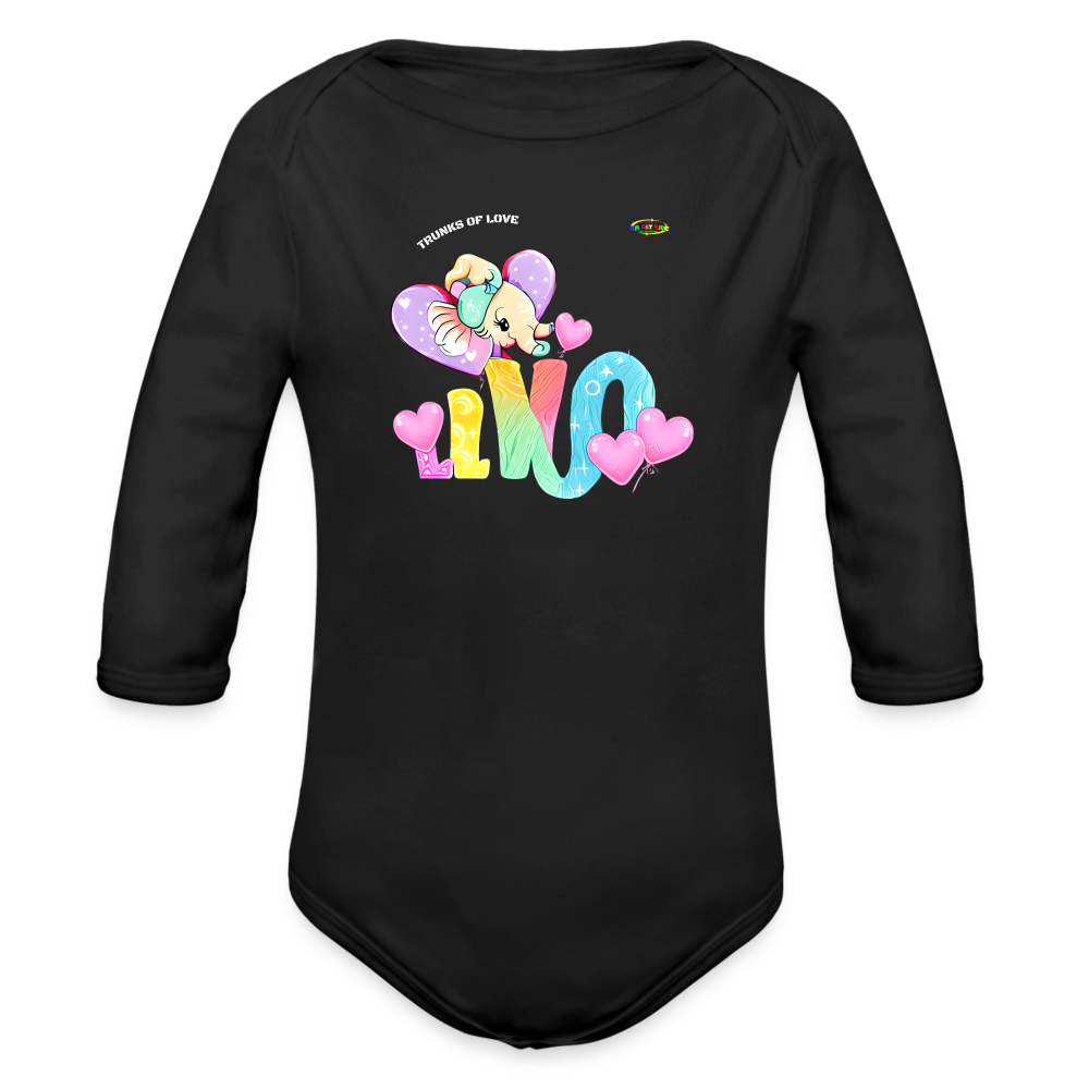 Cute Trunks of love little Elephant Graphic Baby Organic long Sleeve Baby Bodysuit-mybrightsideclothing.com - black