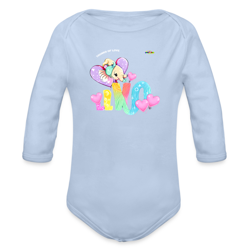 Cute Trunks of love little Elephant Graphic Baby Organic long Sleeve Baby Bodysuit-mybrightsideclothing.com - sky