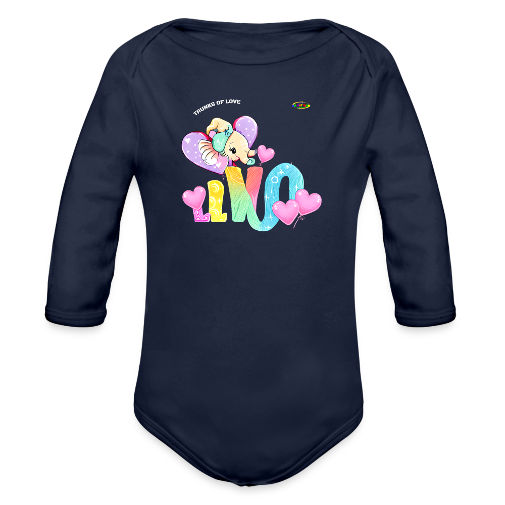 Cute Trunks of love little Elephant Graphic Baby Organic long Sleeve Baby Bodysuit-mybrightsideclothing.com - dark navy