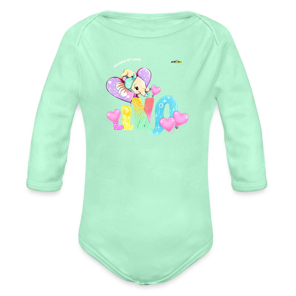 Cute Trunks of love little Elephant Graphic Baby Organic long Sleeve Baby Bodysuit-mybrightsideclothing.com - light mint