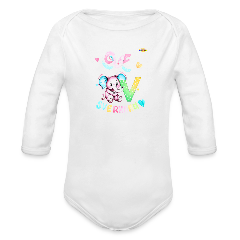 Cute Trunks of love little Elephant Graphic Baby Organic long Sleeve Baby Bodysuit-mybrightsideclothing.com - white