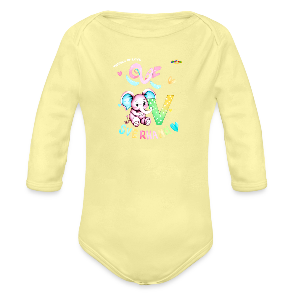 Cute Trunks of love little Elephant Graphic Baby Organic long Sleeve Baby Bodysuit-mybrightsideclothing.com - washed yellow