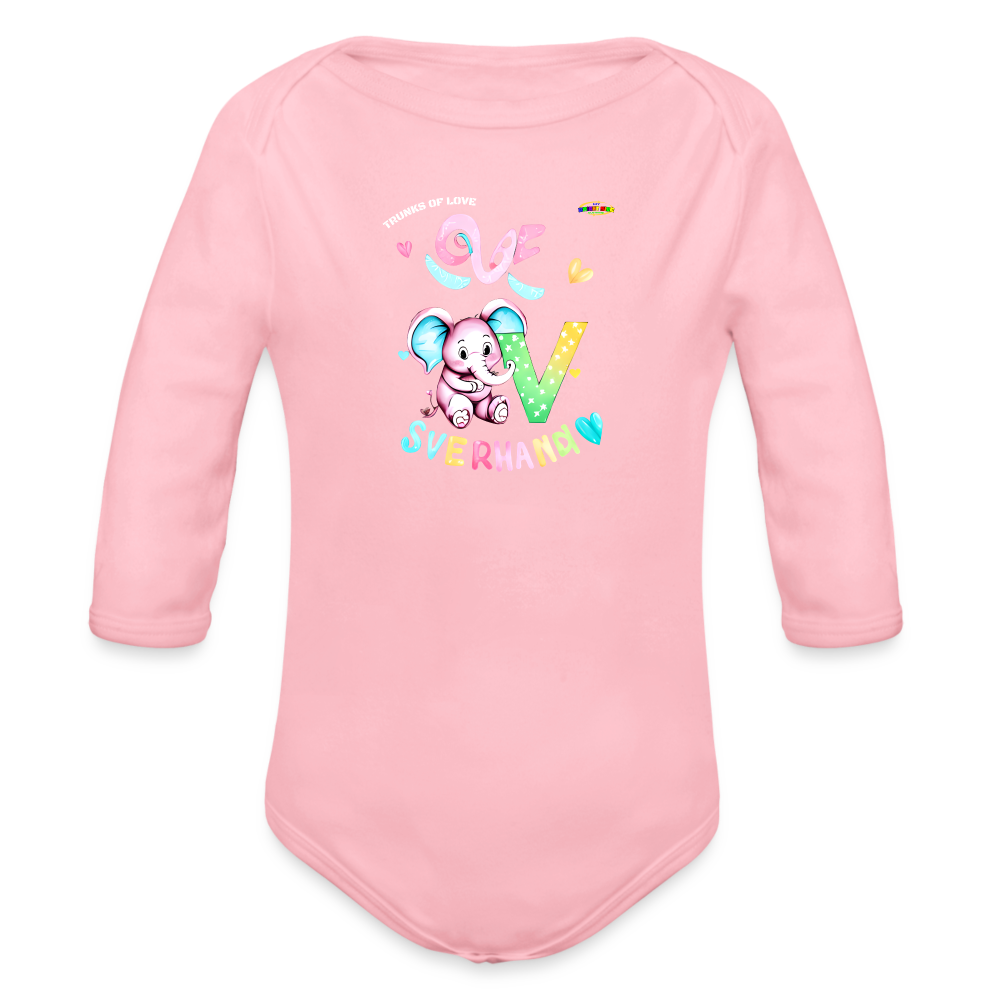 Cute Trunks of love little Elephant Graphic Baby Organic long Sleeve Baby Bodysuit-mybrightsideclothing.com - light pink