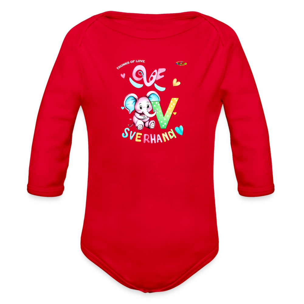 Cute Trunks of love little Elephant Graphic Baby Organic long Sleeve Baby Bodysuit-mybrightsideclothing.com - red