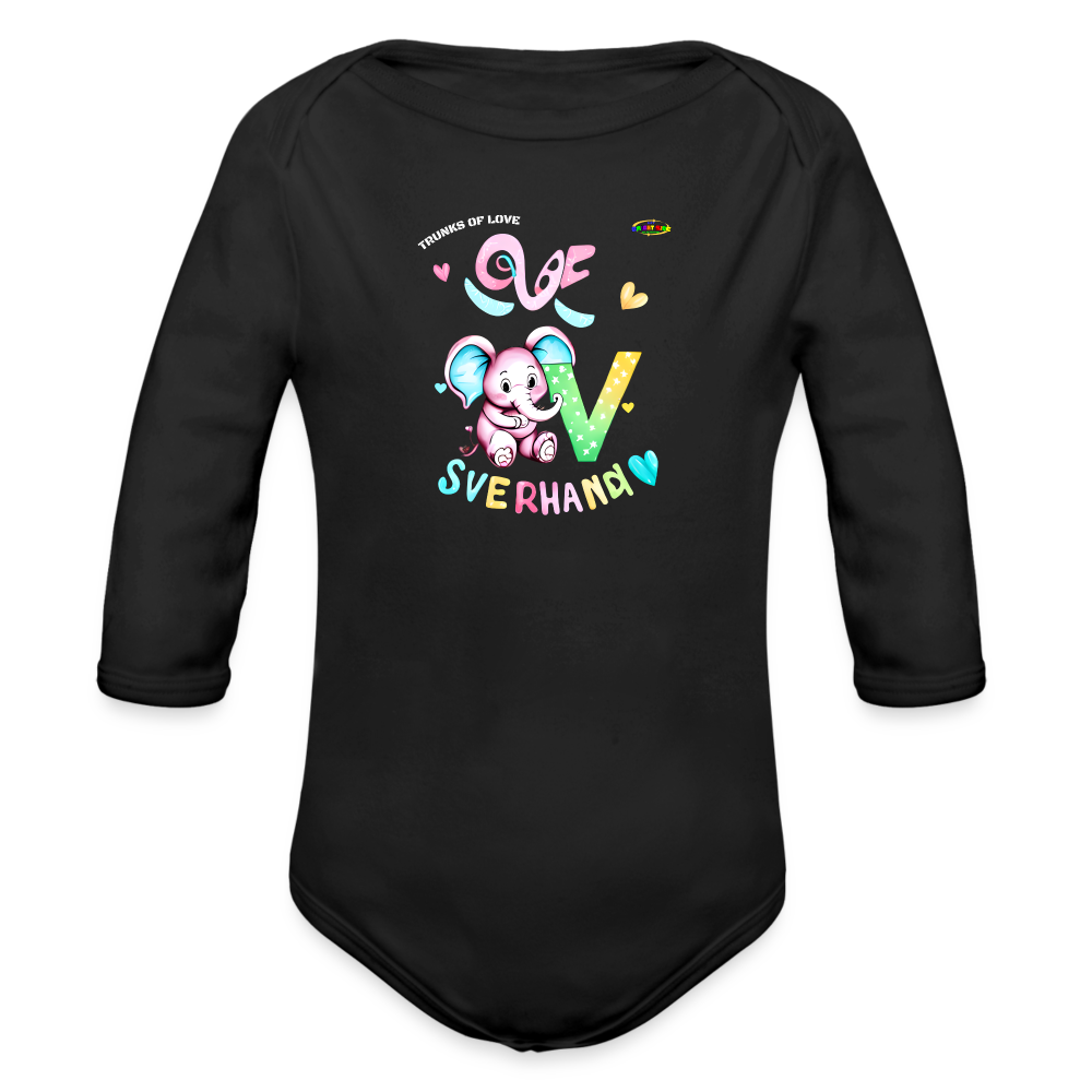 Cute Trunks of love little Elephant Graphic Baby Organic long Sleeve Baby Bodysuit-mybrightsideclothing.com - black