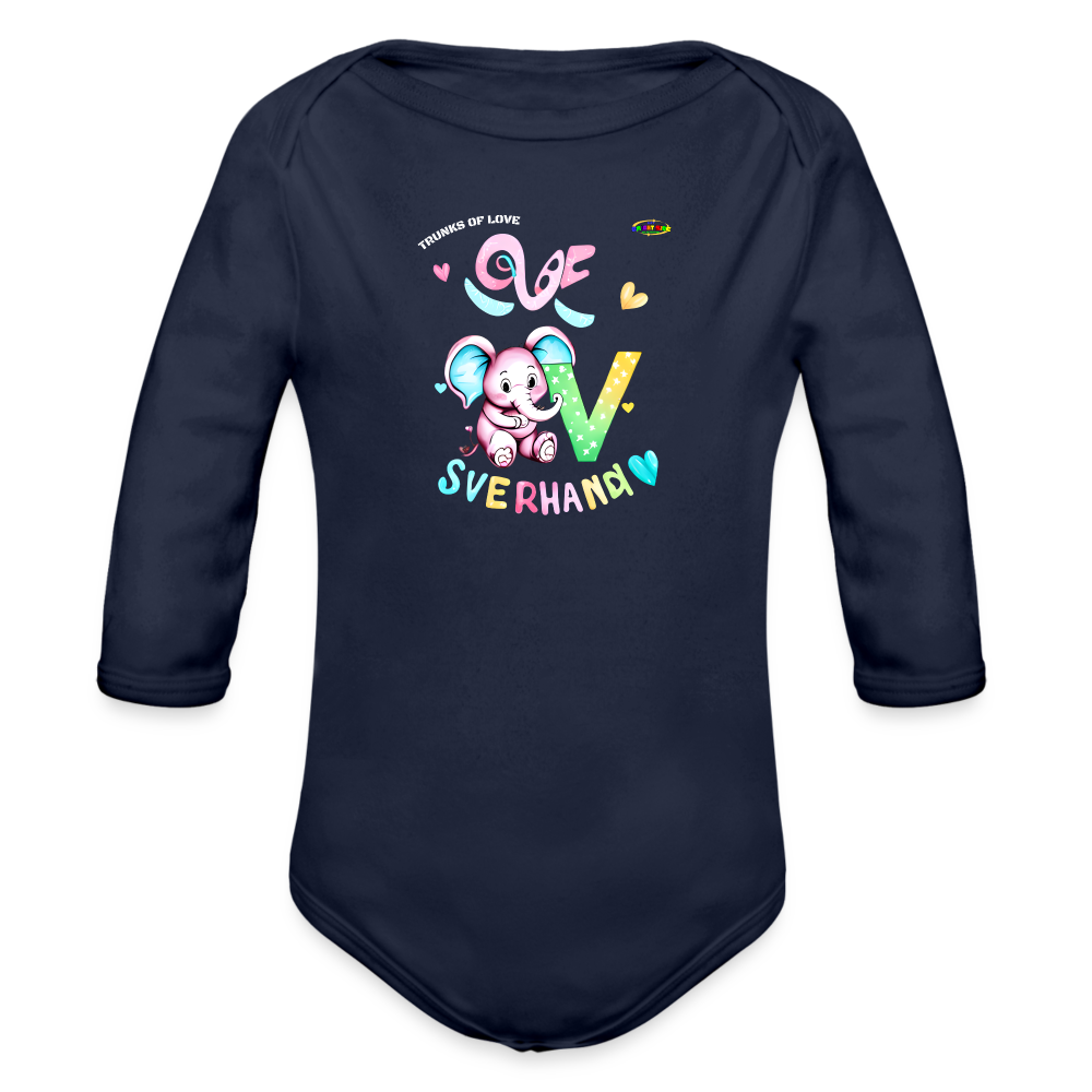 Cute Trunks of love little Elephant Graphic Baby Organic long Sleeve Baby Bodysuit-mybrightsideclothing.com - dark navy