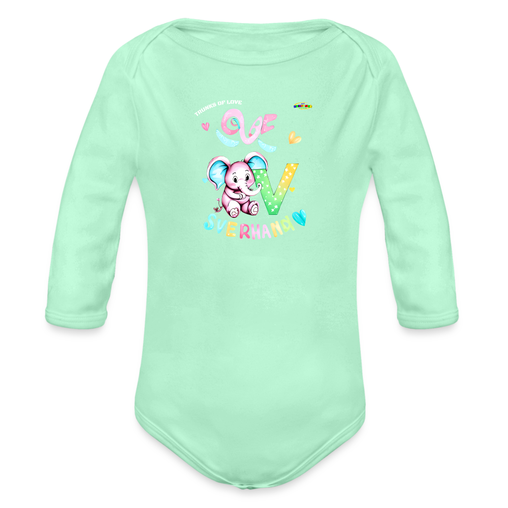 Cute Trunks of love little Elephant Graphic Baby Organic long Sleeve Baby Bodysuit-mybrightsideclothing.com - light mint