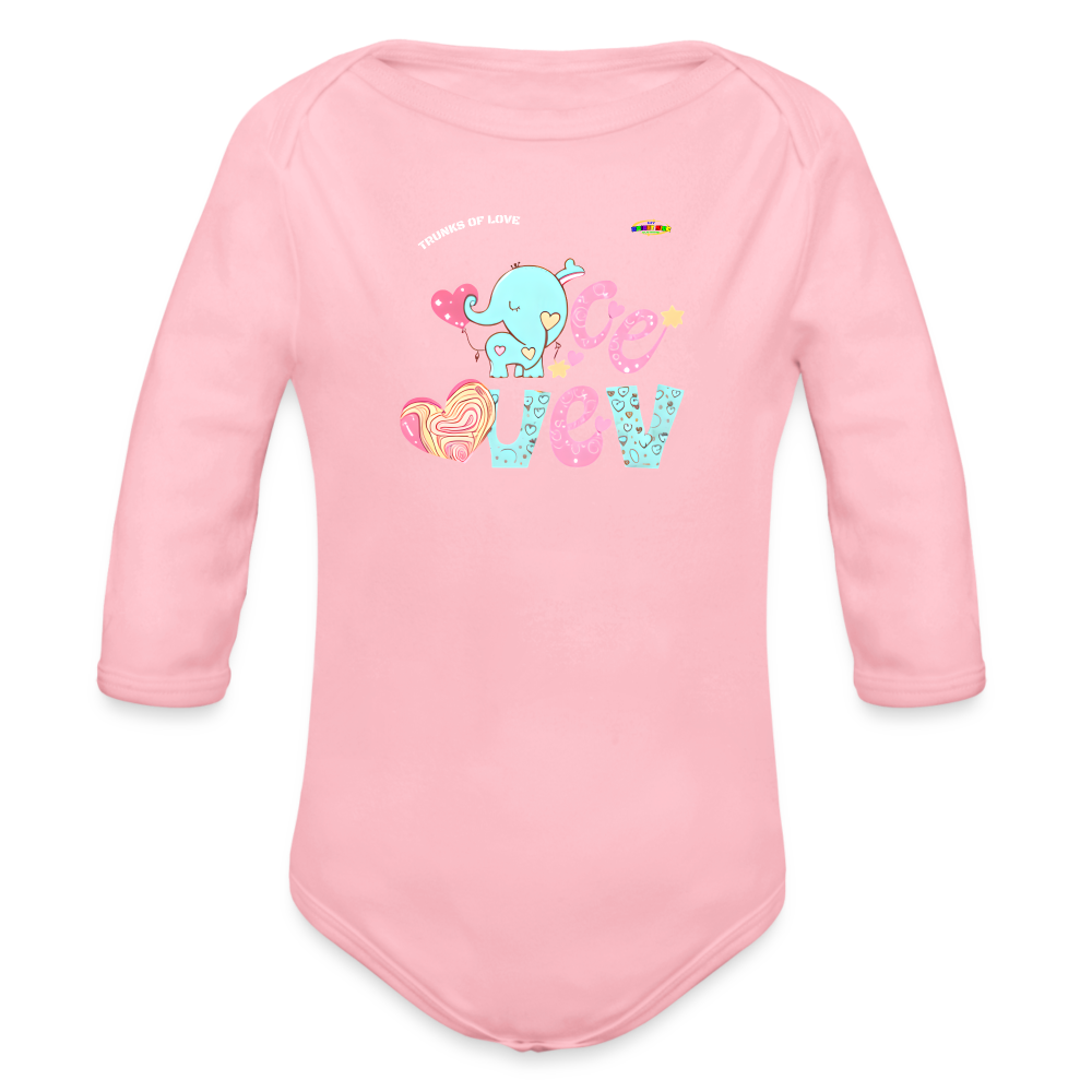 Cute Trunks of love little Elephant Graphic Baby Organic long Sleeve Baby Bodysuit-mybrightsideclothing.com - light pink