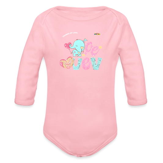 Cute Trunks of love little Elephant Graphic Baby Organic long Sleeve Baby Bodysuit-mybrightsideclothing.com - light pink