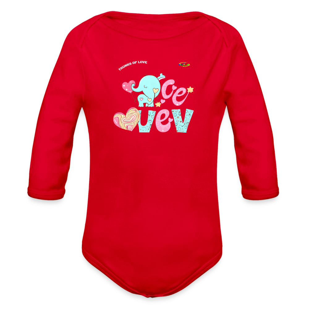 Cute Trunks of love little Elephant Graphic Baby Organic long Sleeve Baby Bodysuit-mybrightsideclothing.com - red