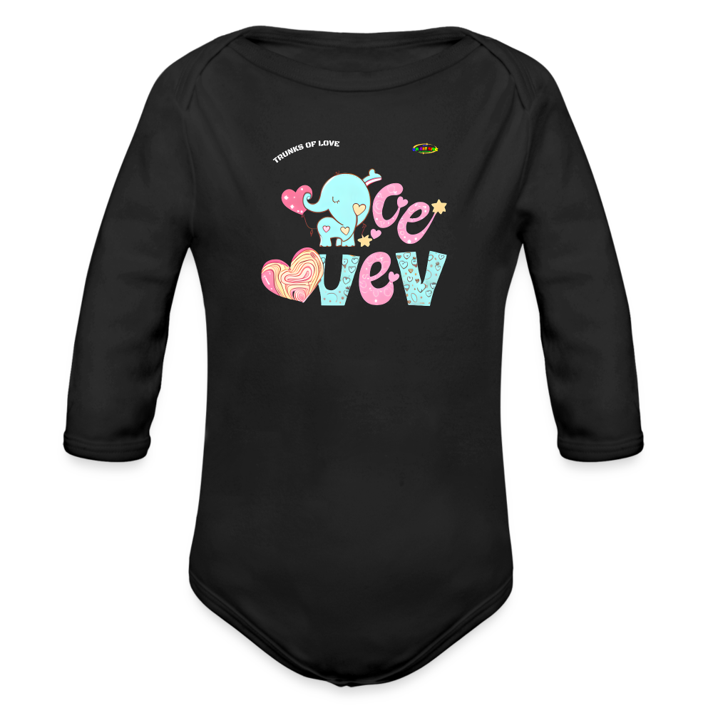 Cute Trunks of love little Elephant Graphic Baby Organic long Sleeve Baby Bodysuit-mybrightsideclothing.com - black