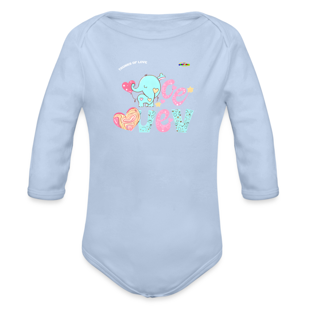 Cute Trunks of love little Elephant Graphic Baby Organic long Sleeve Baby Bodysuit-mybrightsideclothing.com - sky