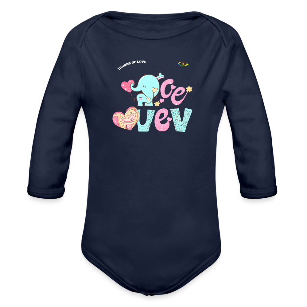 Cute Trunks of love little Elephant Graphic Baby Organic long Sleeve Baby Bodysuit-mybrightsideclothing.com - dark navy