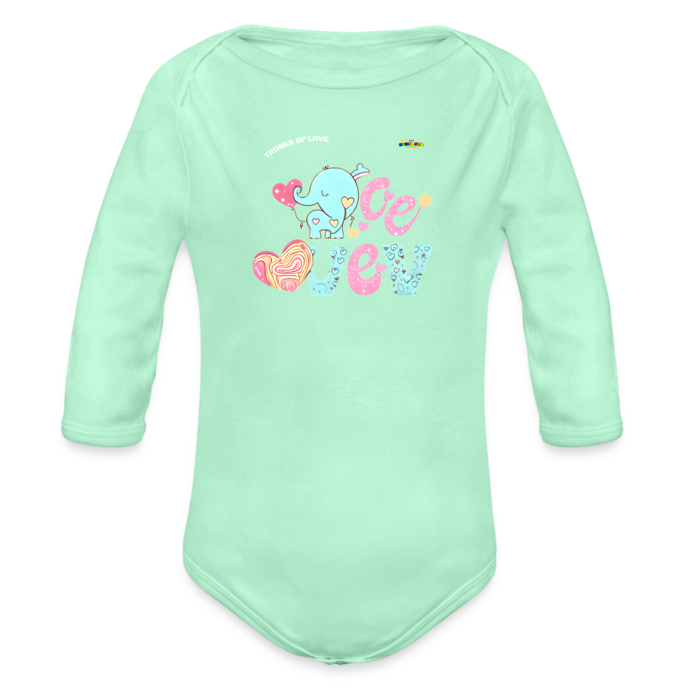 Cute Trunks of love little Elephant Graphic Baby Organic long Sleeve Baby Bodysuit-mybrightsideclothing.com - light mint