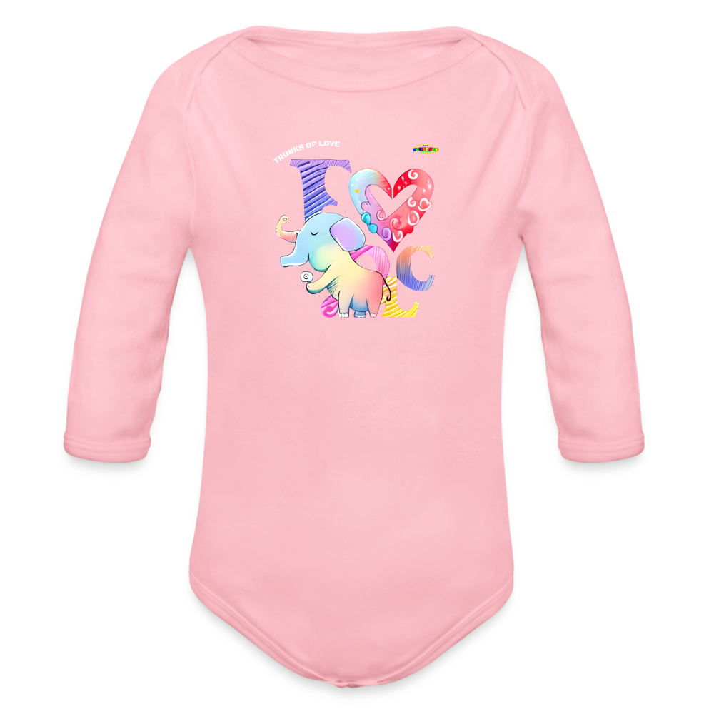 Cute Trunks of love little Elephant Graphic Baby Organic long Sleeve Baby Bodysuit-mybrightsideclothing.com - light pink