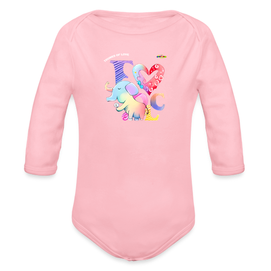 Cute Trunks of love little Elephant Graphic Baby Organic long Sleeve Baby Bodysuit-mybrightsideclothing.com - light pink