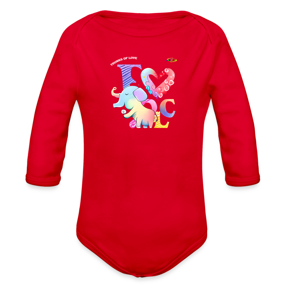 Cute Trunks of love little Elephant Graphic Baby Organic long Sleeve Baby Bodysuit-mybrightsideclothing.com - red