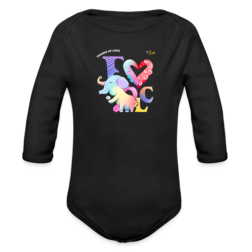 Cute Trunks of love little Elephant Graphic Baby Organic long Sleeve Baby Bodysuit-mybrightsideclothing.com - black