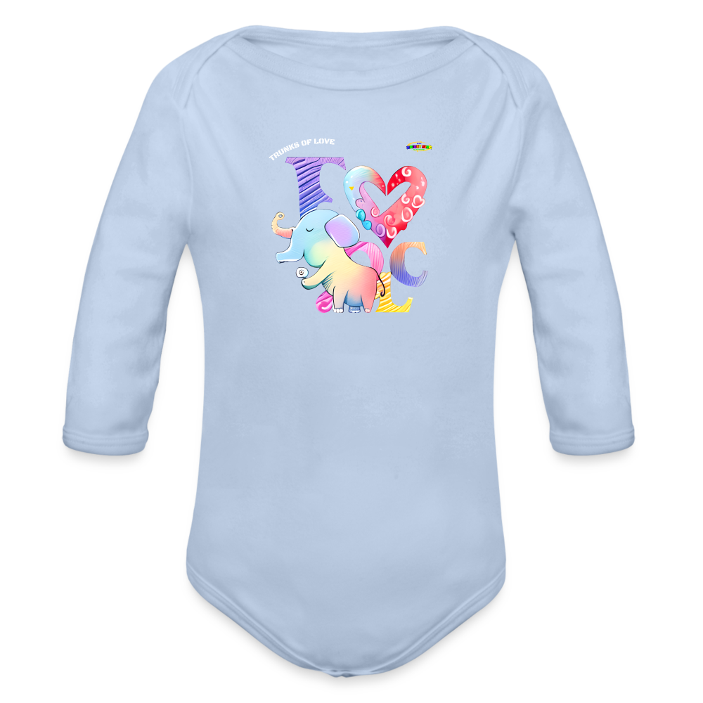 Cute Trunks of love little Elephant Graphic Baby Organic long Sleeve Baby Bodysuit-mybrightsideclothing.com - sky