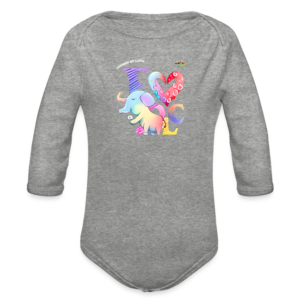 Cute Trunks of love little Elephant Graphic Baby Organic long Sleeve Baby Bodysuit-mybrightsideclothing.com - heather grey