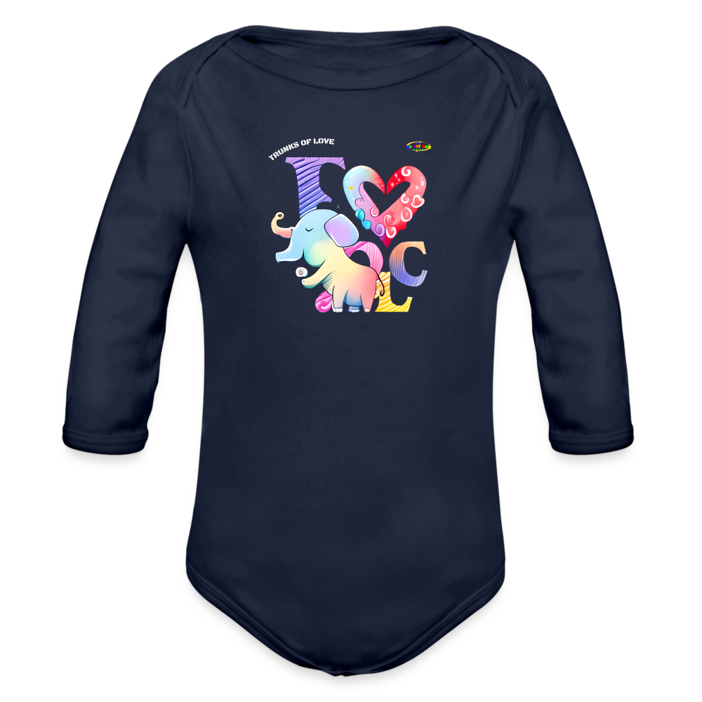 Cute Trunks of love little Elephant Graphic Baby Organic long Sleeve Baby Bodysuit-mybrightsideclothing.com - dark navy