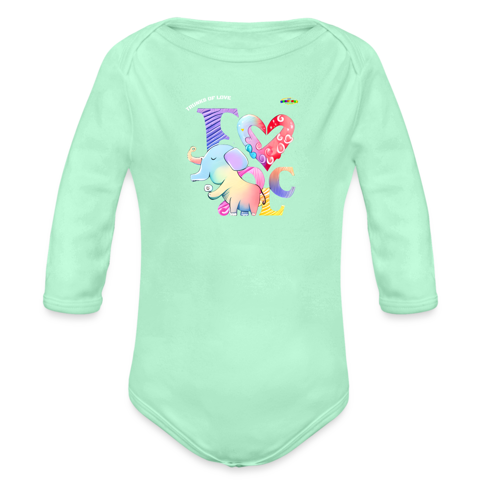 Cute Trunks of love little Elephant Graphic Baby Organic long Sleeve Baby Bodysuit-mybrightsideclothing.com - light mint