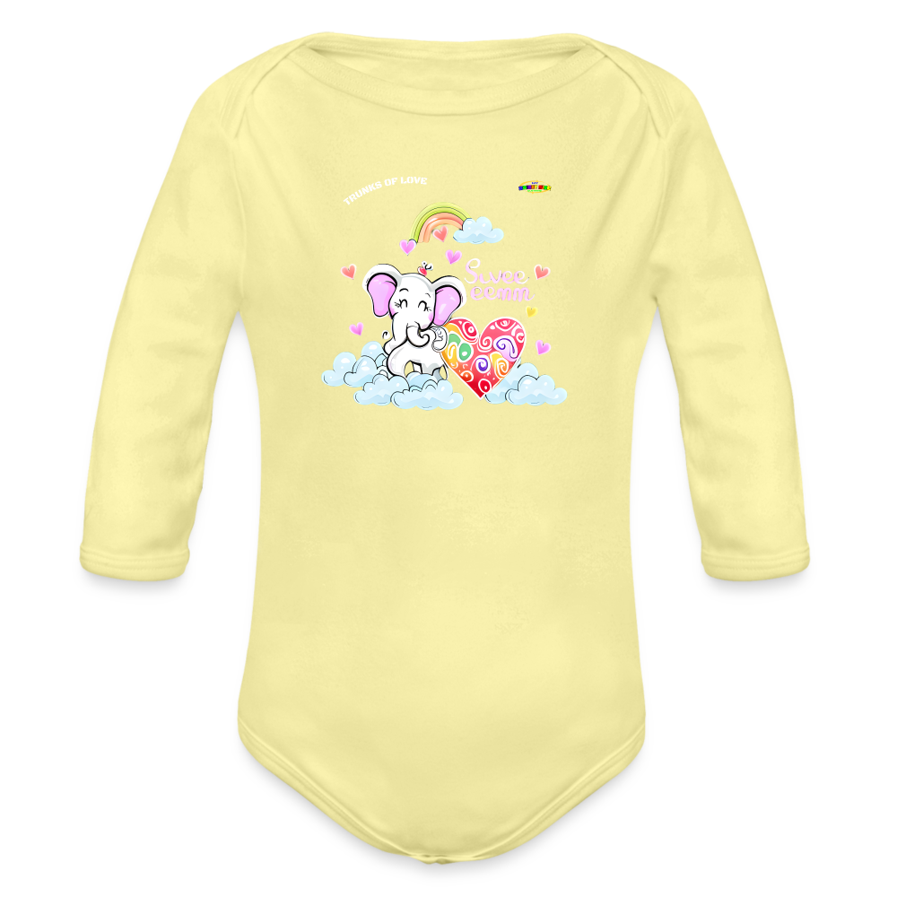 Cute Trunks of love little Elephant Graphic Baby Organic long Sleeve Baby Bodysuit-mybrightsideclothing.com - washed yellow