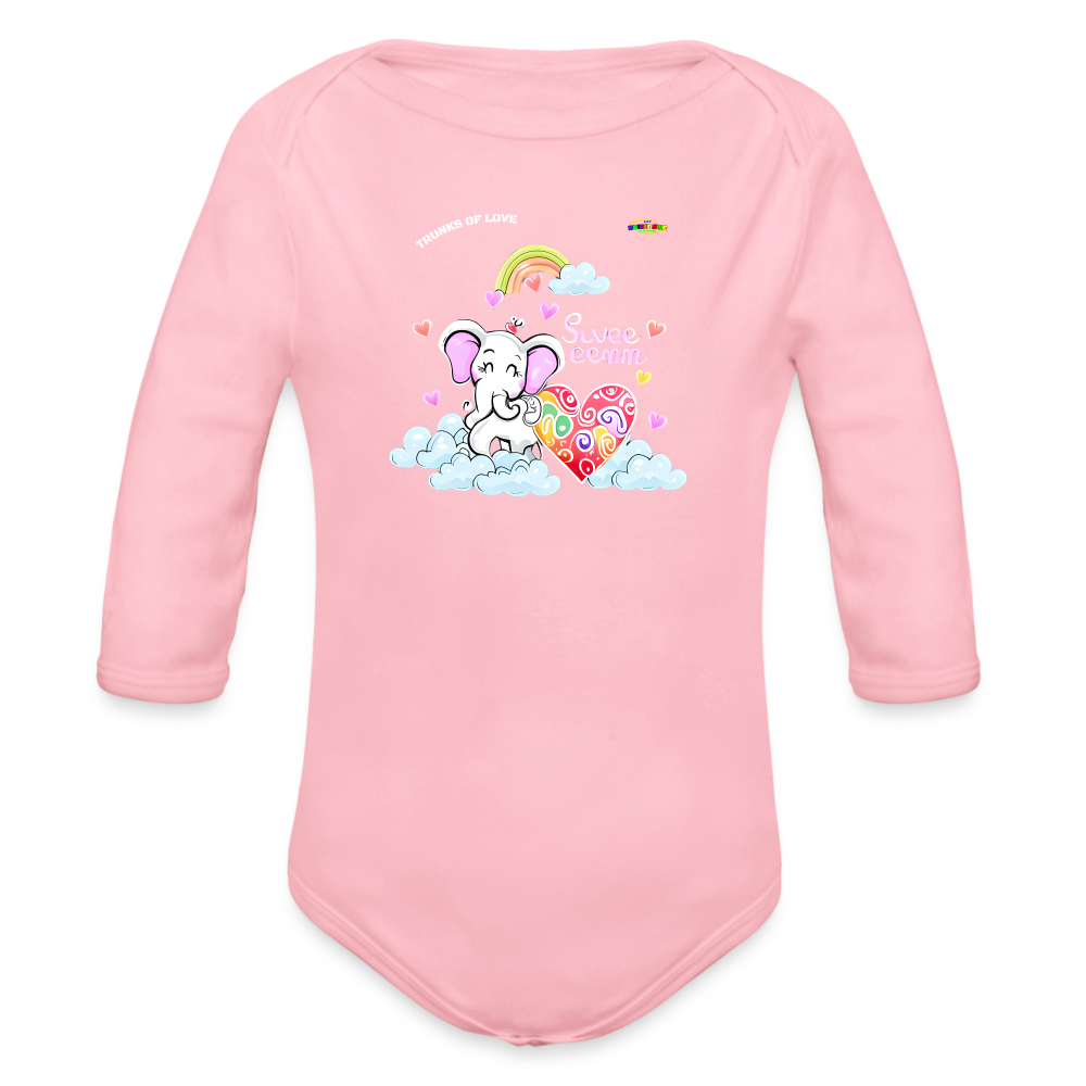 Cute Trunks of love little Elephant Graphic Baby Organic long Sleeve Baby Bodysuit-mybrightsideclothing.com - light pink