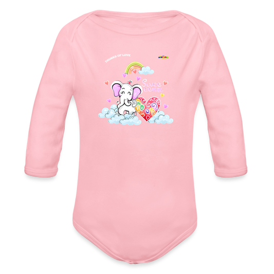 Cute Trunks of love little Elephant Graphic Baby Organic long Sleeve Baby Bodysuit-mybrightsideclothing.com - light pink