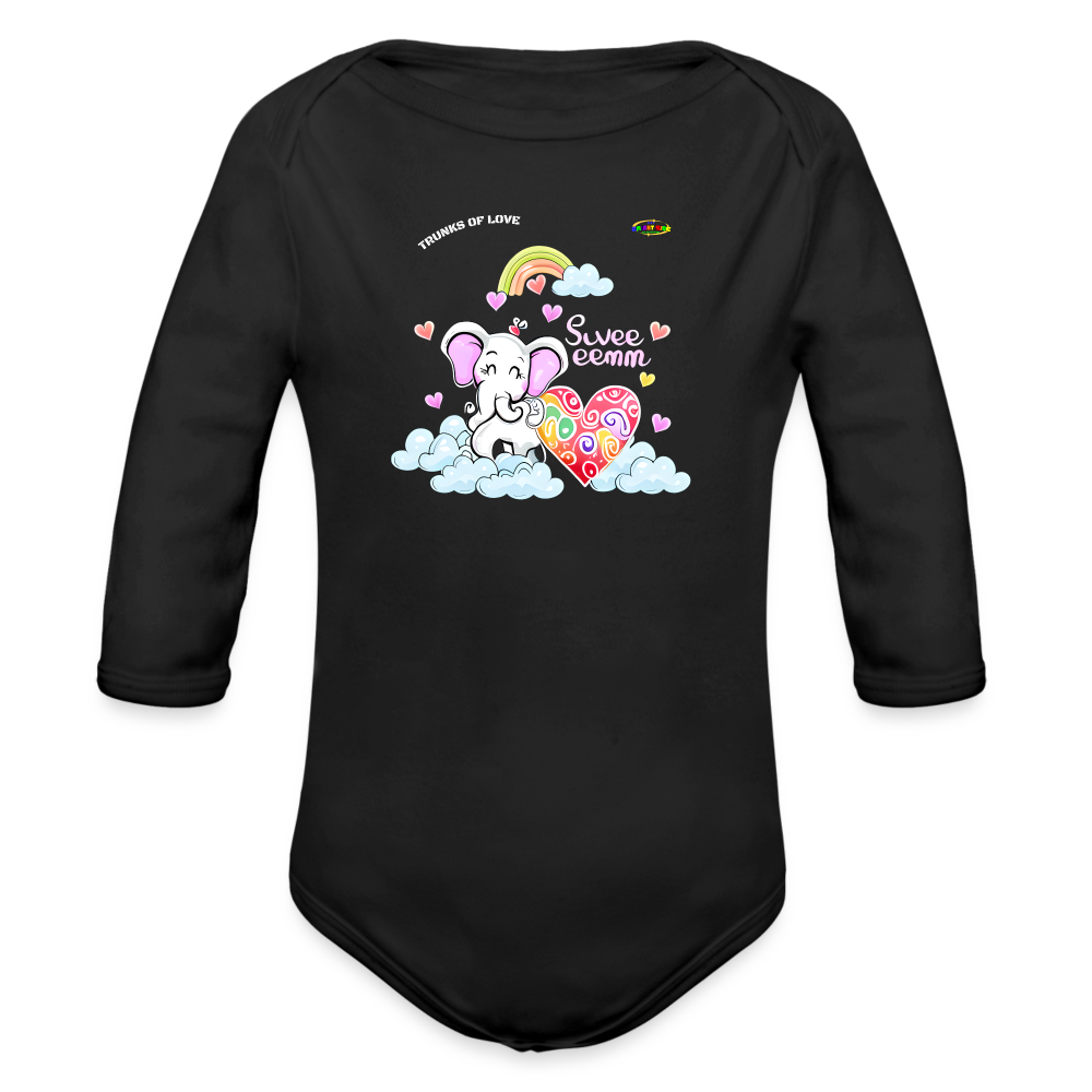 Cute Trunks of love little Elephant Graphic Baby Organic long Sleeve Baby Bodysuit-mybrightsideclothing.com - black