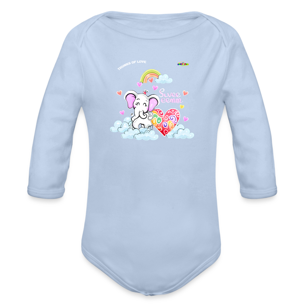 Cute Trunks of love little Elephant Graphic Baby Organic long Sleeve Baby Bodysuit-mybrightsideclothing.com - sky