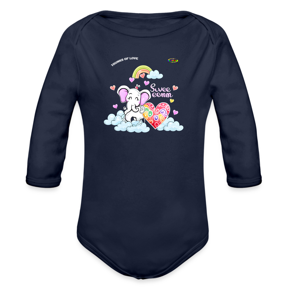 Cute Trunks of love little Elephant Graphic Baby Organic long Sleeve Baby Bodysuit-mybrightsideclothing.com - dark navy