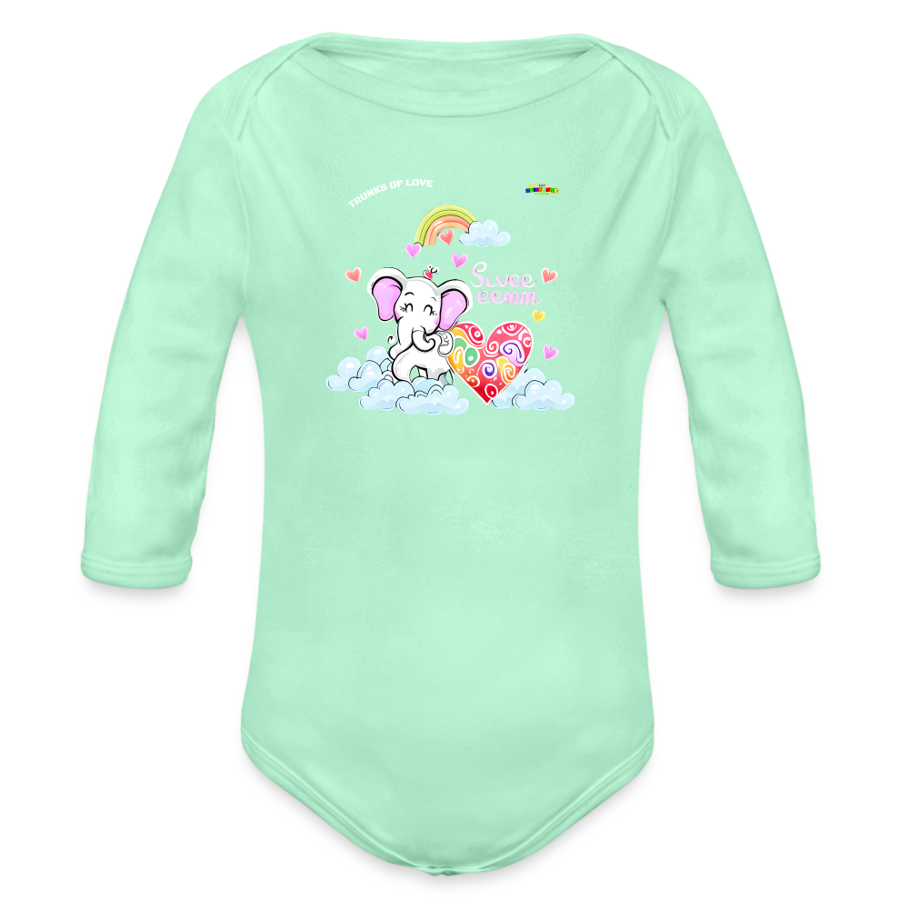 Cute Trunks of love little Elephant Graphic Baby Organic long Sleeve Baby Bodysuit-mybrightsideclothing.com - light mint