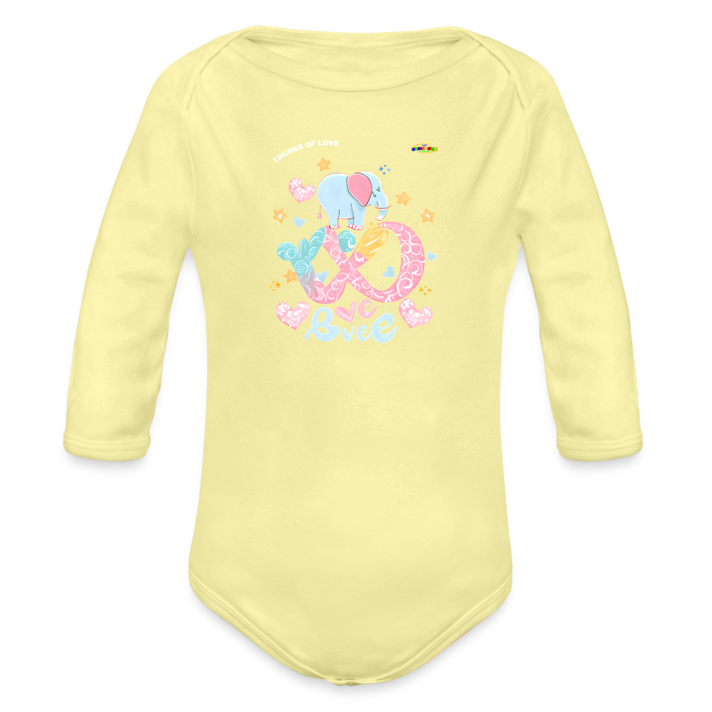 Cute Trunks of love little Elephant Graphic Baby Organic long Sleeve Baby Bodysuit-mybrightsideclothing.com - washed yellow