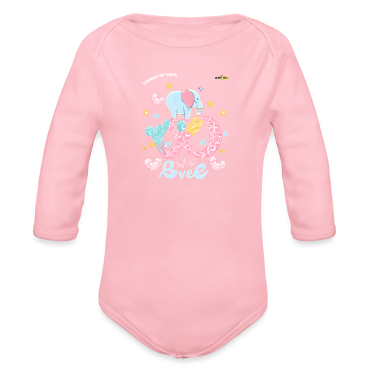 Cute Trunks of love little Elephant Graphic Baby Organic long Sleeve Baby Bodysuit-mybrightsideclothing.com - light pink