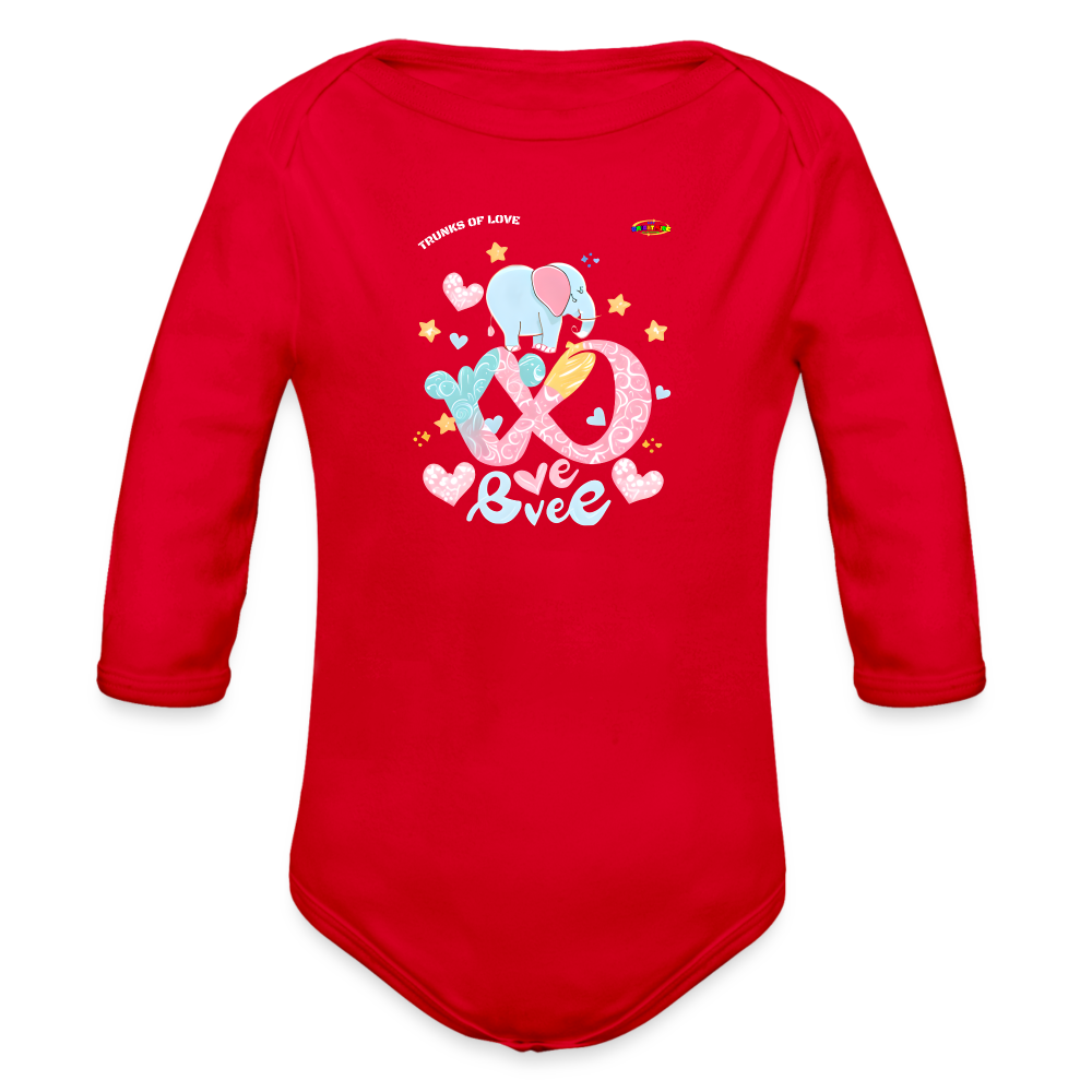 Cute Trunks of love little Elephant Graphic Baby Organic long Sleeve Baby Bodysuit-mybrightsideclothing.com - red