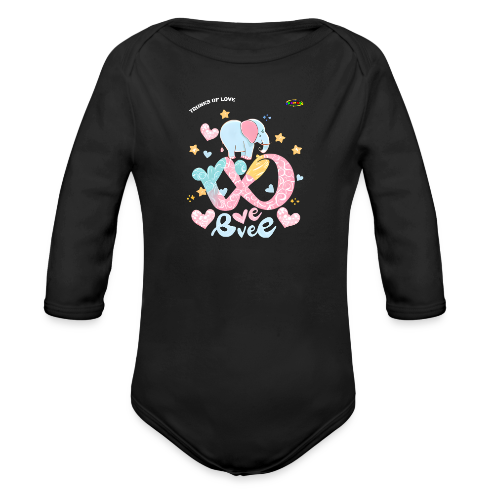 Cute Trunks of love little Elephant Graphic Baby Organic long Sleeve Baby Bodysuit-mybrightsideclothing.com - black