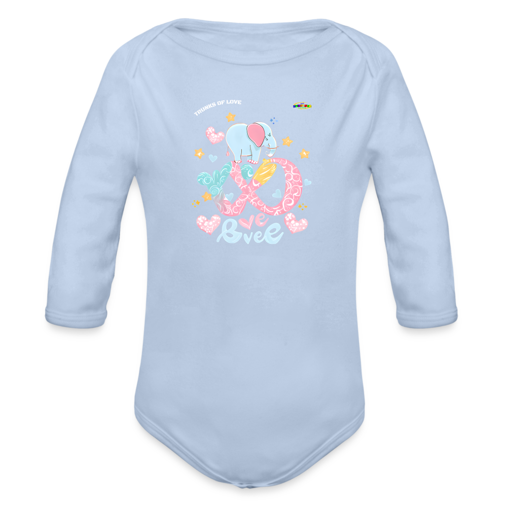 Cute Trunks of love little Elephant Graphic Baby Organic long Sleeve Baby Bodysuit-mybrightsideclothing.com - sky