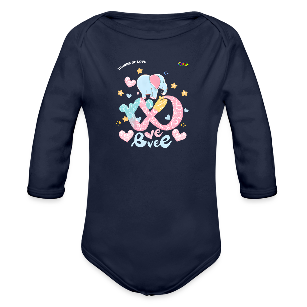 Cute Trunks of love little Elephant Graphic Baby Organic long Sleeve Baby Bodysuit-mybrightsideclothing.com - dark navy