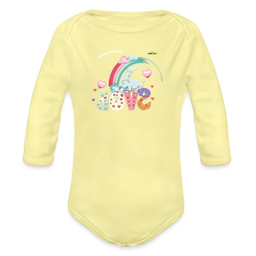 Cute Trunks of love little Elephant Graphic Baby Organic long Sleeve Baby Bodysuit-mybrightsideclothing.com - washed yellow