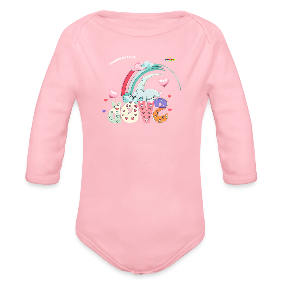 Cute Trunks of love little Elephant Graphic Baby Organic long Sleeve Baby Bodysuit-mybrightsideclothing.com - light pink