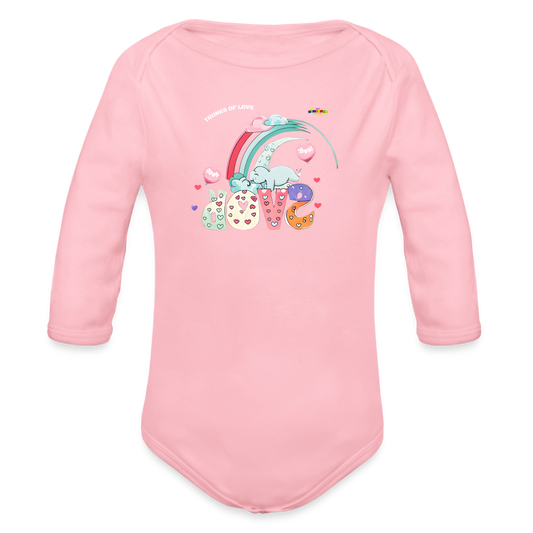 Cute Trunks of love little Elephant Graphic Baby Organic long Sleeve Baby Bodysuit-mybrightsideclothing.com - light pink