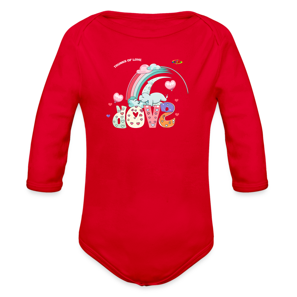 Cute Trunks of love little Elephant Graphic Baby Organic long Sleeve Baby Bodysuit-mybrightsideclothing.com - red