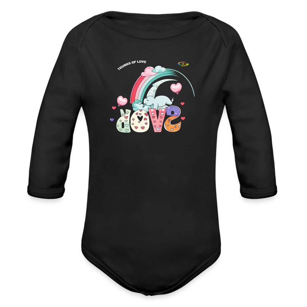 Cute Trunks of love little Elephant Graphic Baby Organic long Sleeve Baby Bodysuit-mybrightsideclothing.com - black