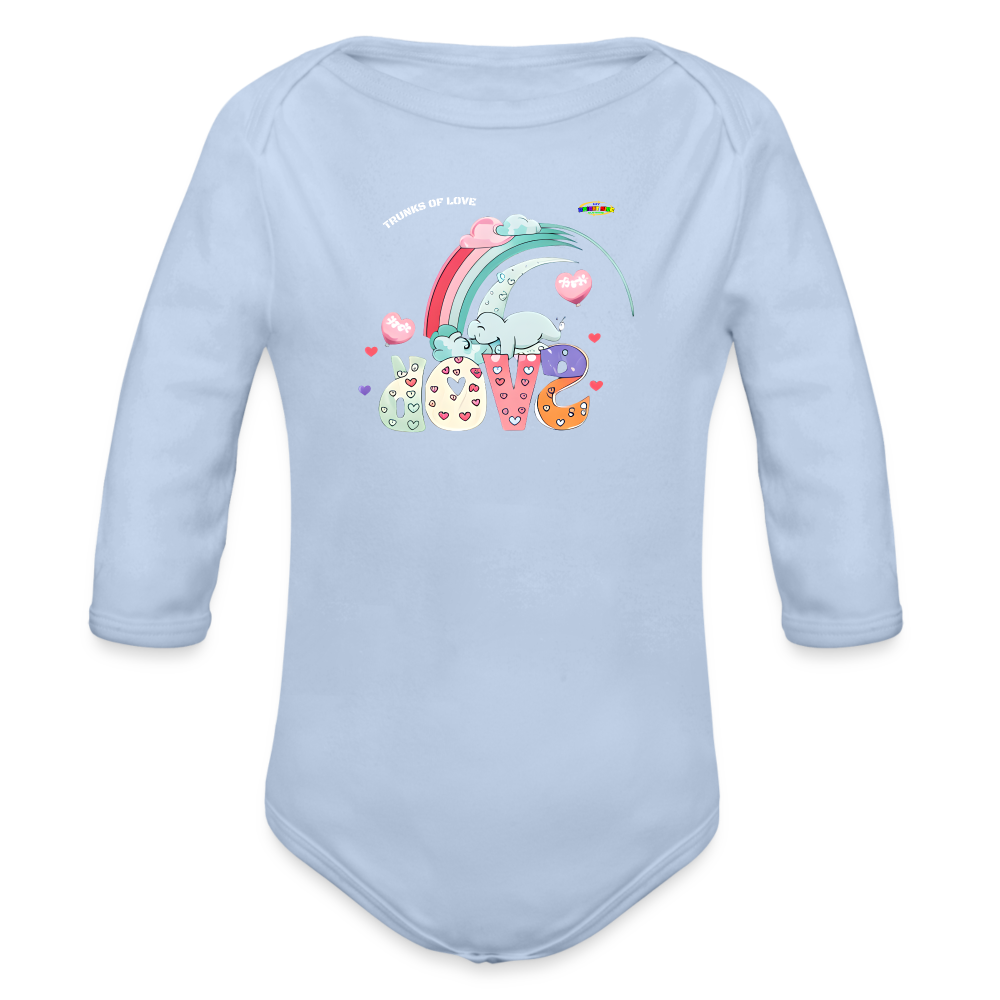 Cute Trunks of love little Elephant Graphic Baby Organic long Sleeve Baby Bodysuit-mybrightsideclothing.com - sky