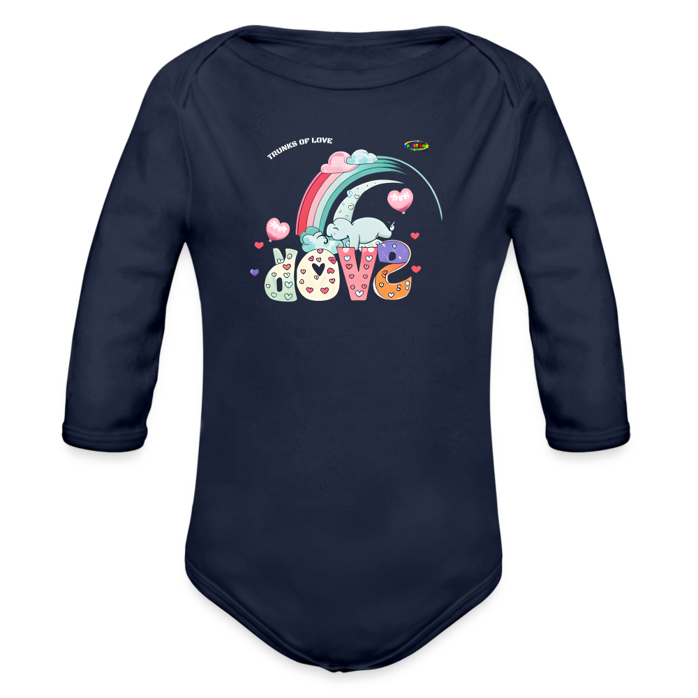 Cute Trunks of love little Elephant Graphic Baby Organic long Sleeve Baby Bodysuit-mybrightsideclothing.com - dark navy