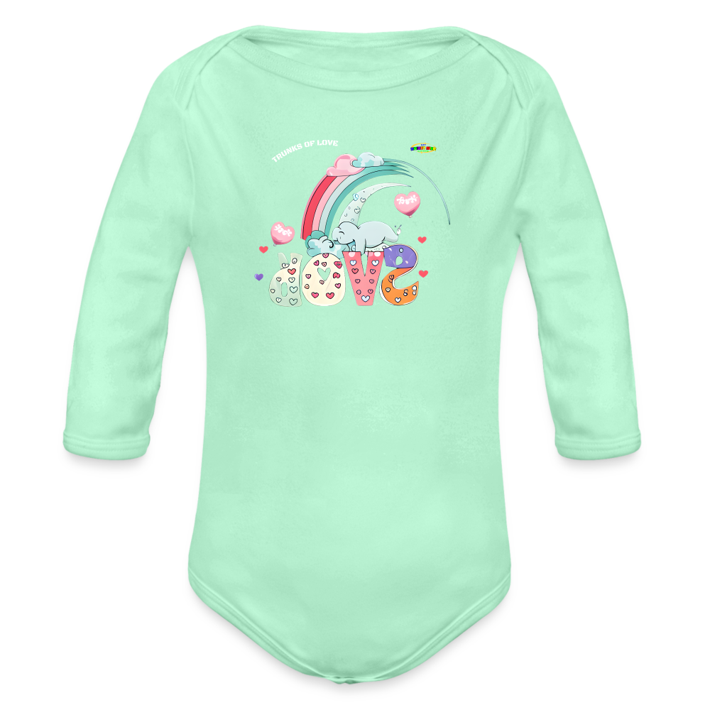 Cute Trunks of love little Elephant Graphic Baby Organic long Sleeve Baby Bodysuit-mybrightsideclothing.com - light mint