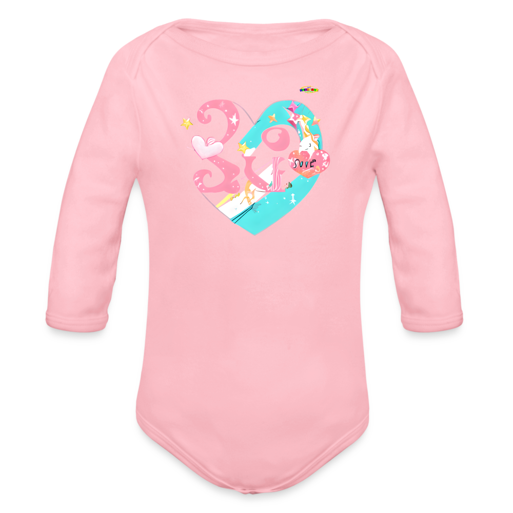 Cute Spreading Love Graphic Baby Organic long Sleeve Baby Bodysuit-mybrightsideclothing.com - light pink